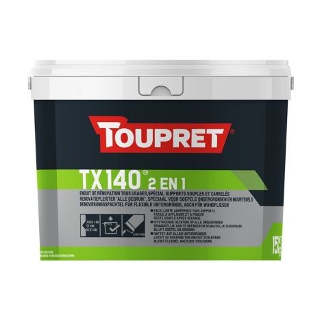 Toupret TX140 Enduit de rénovation 2-en-1 garnissant et lissant 15 kg – Intérieur et extérieur