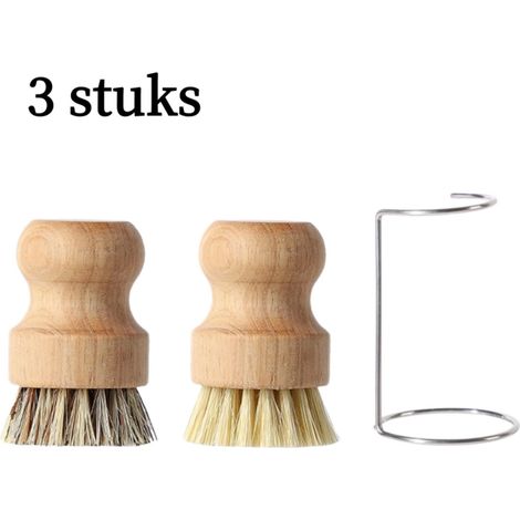 3 pièces - Brosse en bois - Nettoyage puissant sans griffes - Résistant à la moisissure et durable - Brosse de cuisine (1/5)