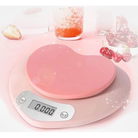 Balance de cuisine ultra-précise : grand écran LCD, fonction tare, unité de mesure en millilitres (rose 3 kg/0,1 g). (1/4)