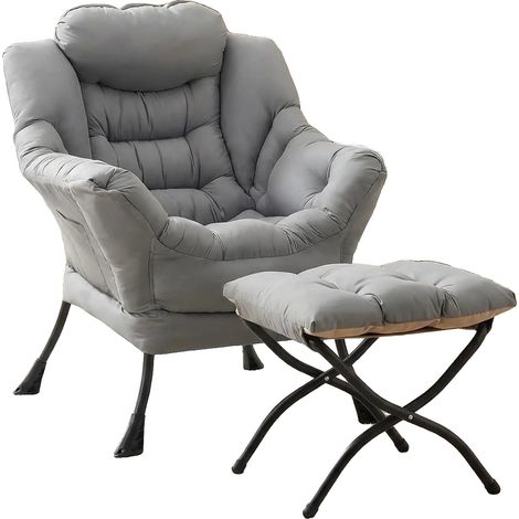 Fauteuil paresseux, Design de salon, Confort rembourré, Gris clair (1/2)