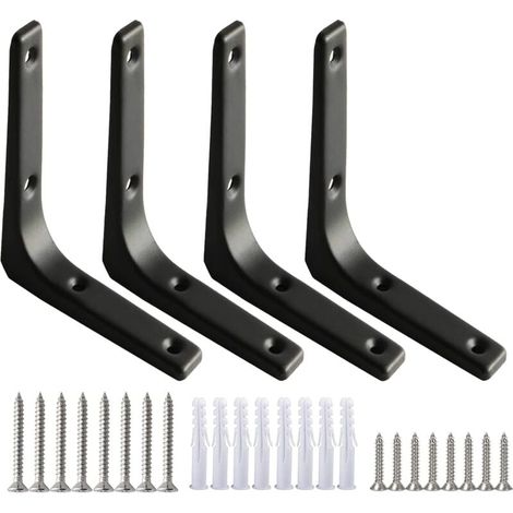 Stück schwarze Wandregalhalterung, robuste Regalhalterung, Befestigungshalterung, 100 mm, robuste L-Regalhalterung, Dicke 7,5 mm, mit Schrauben zum Aufhängen von Regalen, Schrankdekor (Stahl), - (1/4)