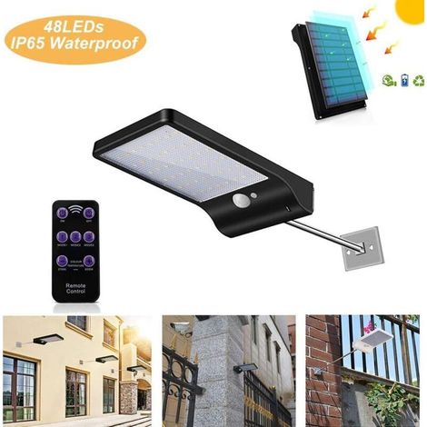 Lampe Solaire Exterieur 48 LED Détecteur de Mouvement Lumière Dimmable avec Télécommande Sans Fil étanche Lampe Solaire pour Porte Couloir Patio Noir - (1/5)