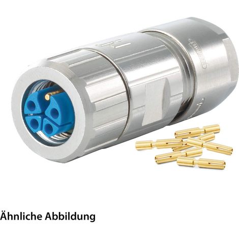 HUMMEL SET inkl. Kontakte M12 Power Kabelsteckverbinder, Crimpeinsatz gerade K-kodiert Polzahl 4+PE, Buchse / PE-Stift Kabelabgang gerade, Klemmbereich 8,0mm - 11,0mm - 1 Stück