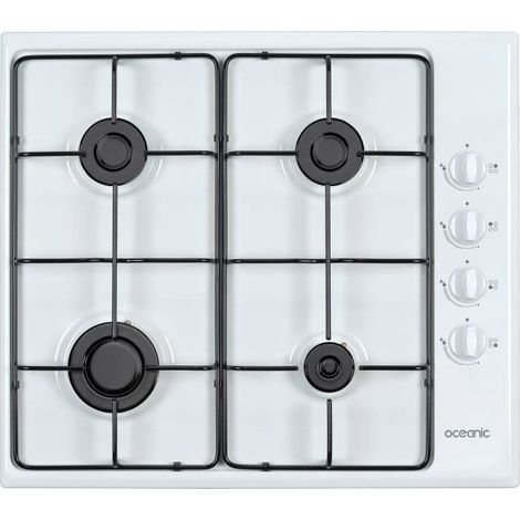 Oceanic – Mesa de 4 fuegos a gas – 3 kW quemador rápido – Potencia total 7.05 kW – Diseño esmaltado blanco fácil de limpiar