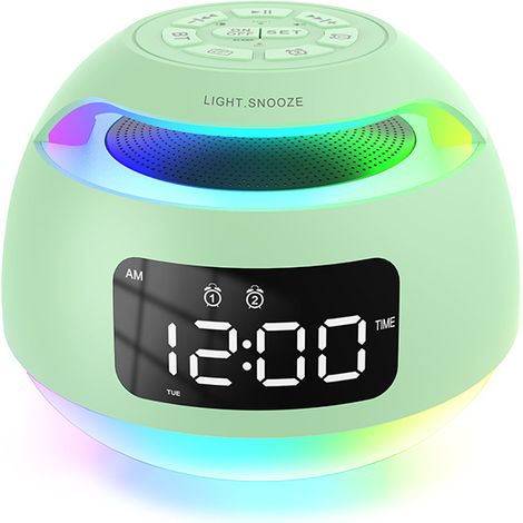Un réveil avec haut-parleur Bluetooth et radio-réveil à LED verte, une horloge de bureau numérique avec éclairage d'ambi (1/3)