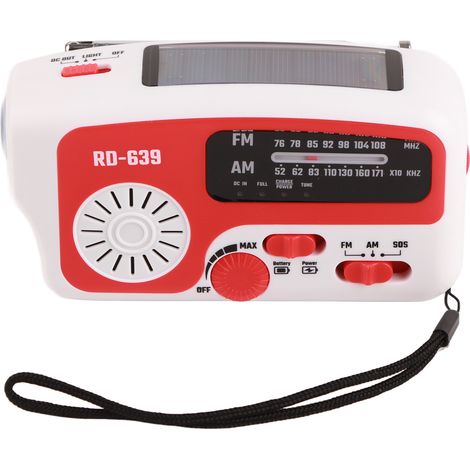 RD639 Radio solaire, chargeur de téléphone portable d'urgence, radio AM/FM à manivelle avec lampe torche LED (1/5)