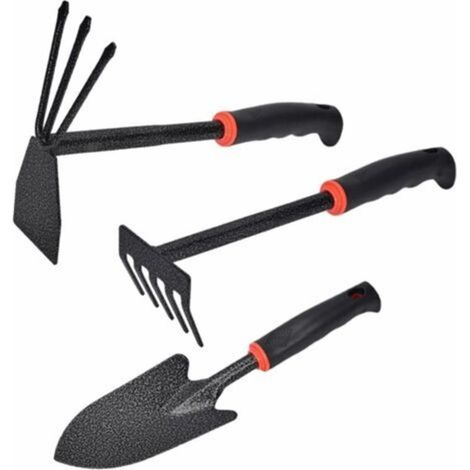 Set di attrezzi da giardinaggio, kit di attrezzi da giardino da 3 pezzi, kit di attrezzi da giardino, zappa manuale, rastrello manuale, piccola pala da giardinaggio, per allentare il terreno, diserbar