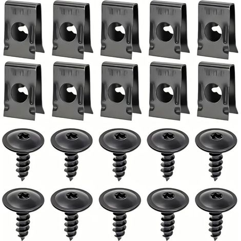 Lot de 20 paires/lot de vis plus clips en U en métal pour carrosserie de voiture, fixations filetées, clips filetés, capot, châssis, capot, boucle, matériel de sécurité, accessoires de sécurité (1/4)