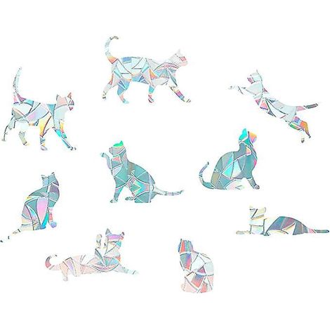 9 Stickers Fentre Chat, Stickers Verre Statique Arc-en-ciel, Avertissement Oiseaux, Stickers Fentre, Dcorations Attrape Soleil, Prismes Non Adhsif (1/5)