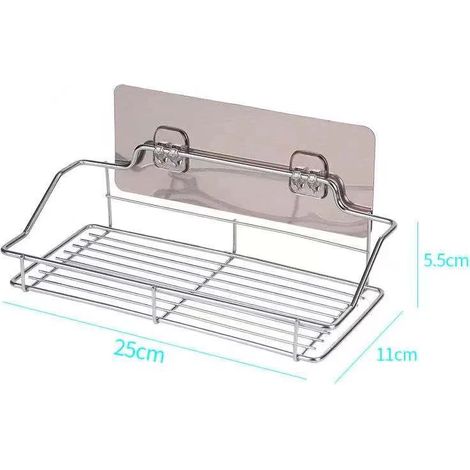 (S) Étagère de salle de bain, panier de rangement de douche en acier inoxydable, étagère de rangement de cuisine, support de rangement mural avec autocollant (1/5)