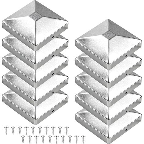 10 Pcs Capuchons Poteau 7x7 cm Métal Galvanisé avec Vis Protection pour Poteaux Bois Extérieur, Anti-Rouille, pour Clôture Jardin Pergola Terrasse (1/5)