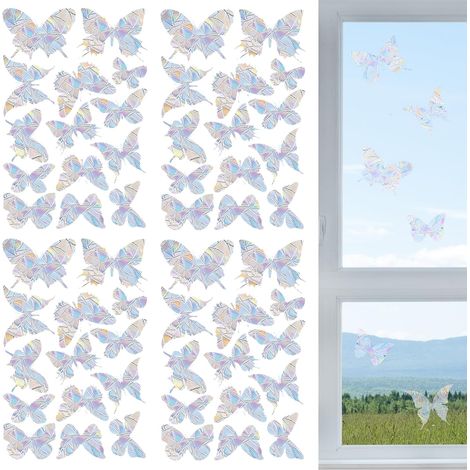 Lot de 56 Suncatcher Sticker, Autocollants Anti-collision Fenêtres Papillons Réutilisable Arc-en-Ciel Fenêtre Autocollant Rainbow Prism Autocollant en Verre pour Portes et fenêtres (56) (1/5)
