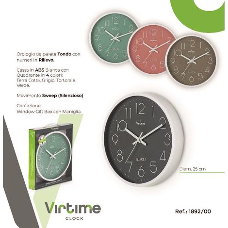 1 Pezzo Orologio da Parete Tondo Fondo Colorato 25 cm 4 Colori (1/2)