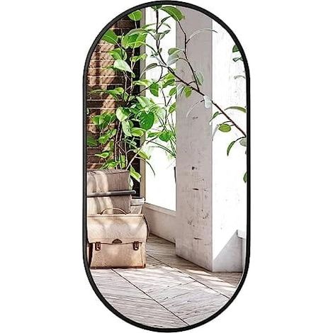 Miroir ovale, cadre noir, 100x50 cm