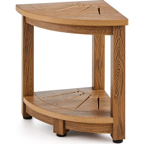 VEVOR Corner Shower Bench, 16.5" Height 12.8" Radius, Faux Wood Grain Polystyrene, 350 LBS with Storage Shelf, Water Resistant, Shower Stool for Inside & Outside Shower, for Bathroom, Living Room (1/5)