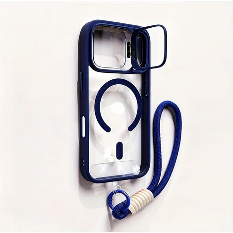 Étui de téléphone magnétique transparent avec support pour objectif et bracelet MagSafe (iPhone 12 bleu) (1/2)