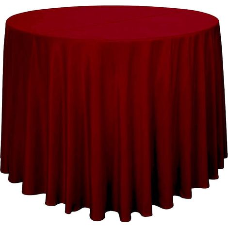 Cette nappe ronde au toucher soyeux est idéale pour les restaurants, les mariages et toutes sortes de réceptions. Couleur bordeaux, diamètre 228 cm (1/5)
