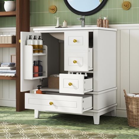 Mobile bagno con lavabo 61 cm bianco, 3 cassetti, 1 anta HAVRYA (1/5)