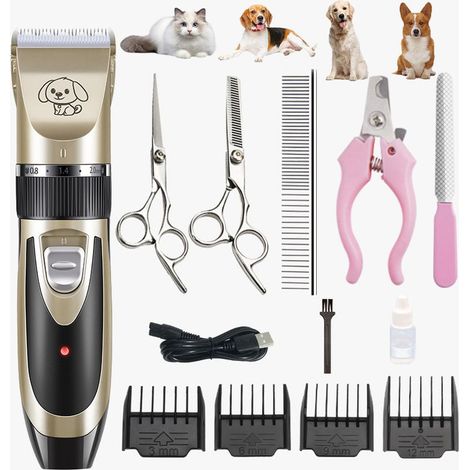 Rechargeable tondeuse professionnelle pour animaux de compagnie avec accessoires , amovibles et lavables , pour chiens, chats (or noir) (1/5)