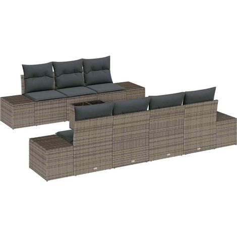 Maison Exclusive - Sofa Set mit Kissen 8 pcs Grau Poly Rattan