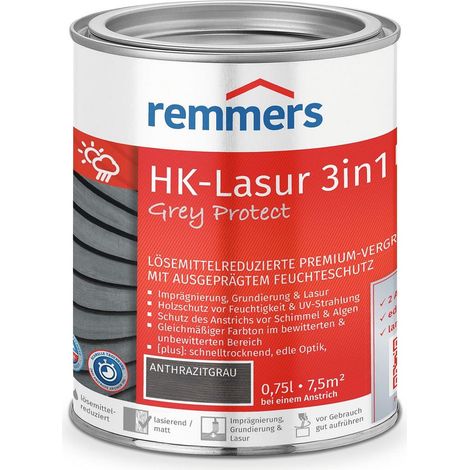 Remmers HK-Lasur 3in1 Grey Protect [plus] anthrazitgrau, matt, 0,75 Liter, Holzlasur, Premium Holzlasur außen, natürliche Grautöne, 3in1 Holzschutz