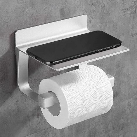 Derouleur Papier Toilette,Porte Papier Toilette Mural Support Papier Toilettes Auto-adhésif,Aluminium Argent 15.5cm13cm10cm (1/4)