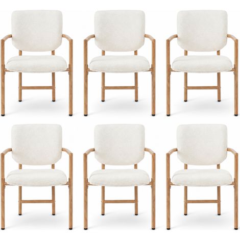 FurnitureR Cream Boucle Dining Chairs Set of 6 with Wood Look Legs (1/5)