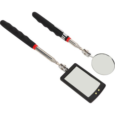 Ensemble de 2 miroirs d'inspection télescopiques avec éclairage LED, flexibles et rétractables, outils de ramassage ronds et carrés (1/5)