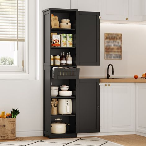 Küchenschrank mit 2 Türen, 1 Schublade und 4 Verstellbaren Einlegeböden, Retro-Stil, für Küche, MDF, Schwarz, 40 × 30 × 170 cm (1/5)