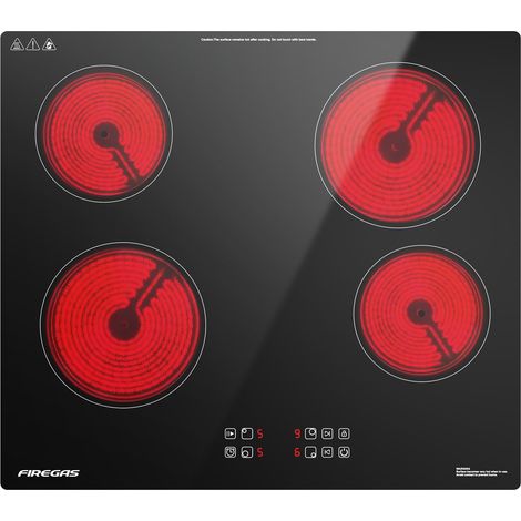 Placa vitrocerámica FIREGAS - 4 zonas 6000 W - L 59 x P 52 cm - Negro