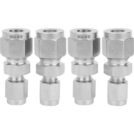 Raccord à compression inox 4 pièces, convertisseur double ferrule adaptateur Ø4/Ø8, raccord de tube acier inoxydable pour tuyauterie hydraulique et pneumatique. (1/5)