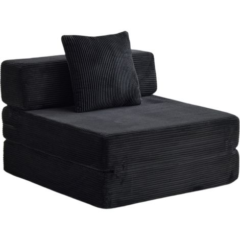 Sofá cama plegable individual de suelo en pana negra HOMVRA (1/5)