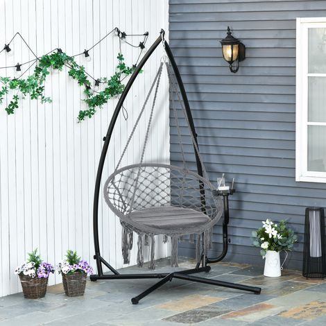 Support chaise suspendue Noir 120 kg balançoire table appoint charge max structure métal jardin/patio 190 cm