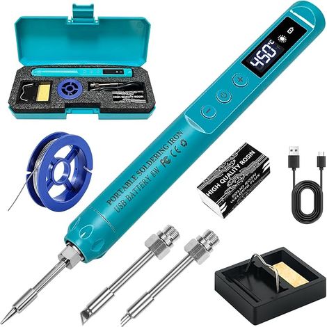 Wireless Soldering Iron Kit USB Rechargeable with LCD Display Adjustable Temperature 200-450℃ Cordless 3 Tips (1/5)