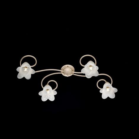 Lámpara de techo Flowers de hierro marfil dorado cuatro pantallas 87x40x h17 cm