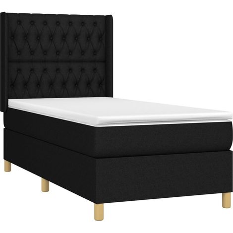 Estructura de cama LED con cabecero con somier colchón 90x190 cm tela negra TDL0209064