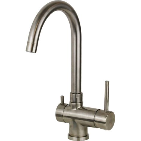 Miscelatore lavello cucina colore acciaio spazzolato con ingresso per acqua depurata e canna girevole Paffoni Stick SK190ST  Steel Looking