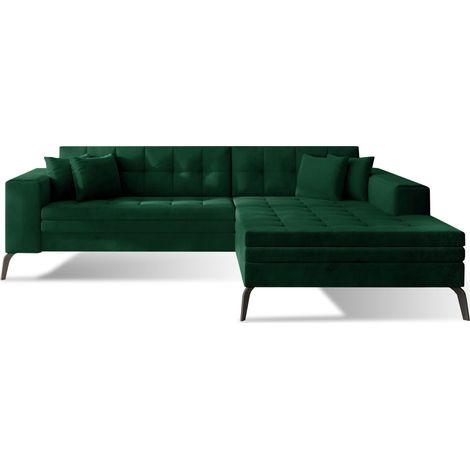 Canapé convertible capitonné angle droit velours vert impérial et pieds métal noir Lazor 295cm (1/5)