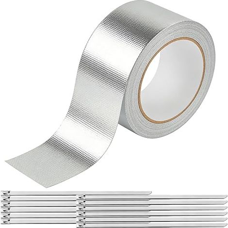 Ruban adhésif en aluminium avec 12 serre-câbles, ruban en aluminium autocollant résistant à la chaleur, en fibre de verre, protection contre la chaleur, pot d'échappement, ruban adhésif en aluminium (1/5)