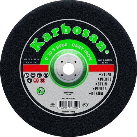 Disque à Tronçonner Déporté 230X3.0X22.23 Carbure de Silicium KARBOSAN C 30 S BF80 910340
