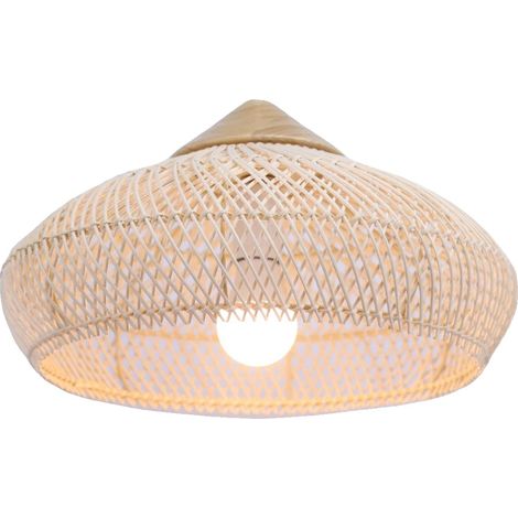 Suspension, Design Vintage, Construction en Osier Fait Main, Pas d'ampoule, 40CM Beige (1/2)