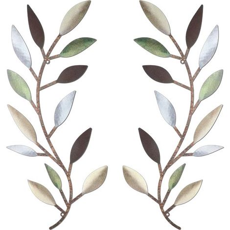 Decorazione murale in 2 pezzi composta da foglie di metallo, decorazione murale a ramo d'ulivo, decorazione murale in metallo per soggiorno, corridoio, decorazione esterna, colore (1/5)