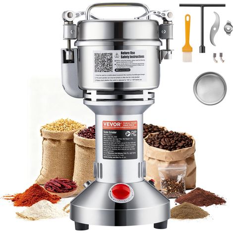 Moulin à Épices Électrique 300 g, Broyeur à Grains Commercial 1500 W Haute Vitesse, Moulin à Farine en Acier Inoxydable, Type Droit, pour Moudre Rapidement Céréales Épices Herbes Poivres (1/5)