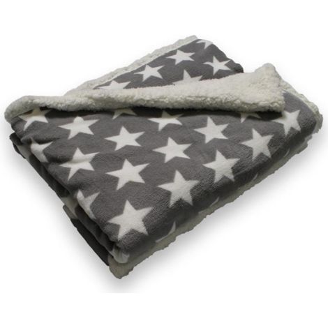 Plaid polaire imprimé et sherpa STAR Gris