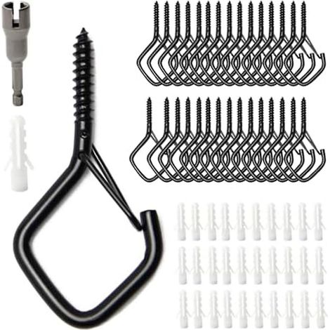 Lot de 30 crochets carrés à visser, petits crochets pour suspendre des guirlandes lumineuses d'extérieur, crochets de plafond pour plantes (1/5)