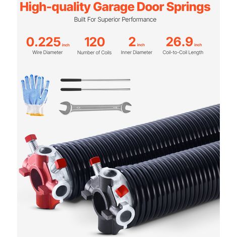 Ressorts de torsion pour porte de garage, 1 paire, Φ5,72xΦ50,8x685 mm, 16000 cycles, revêtement noir électrophorétique pour remplac… (1/5)