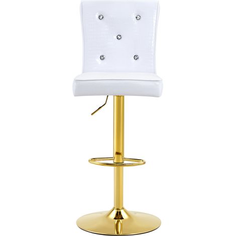 Set di 4 sgabelli bar bianchi in PVC effetto coccodrillo con bottoni in cristallo (1/5)