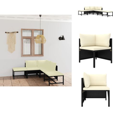 6-tlg. Garten-Lounge-Set mit Kissen Poly Rattan Schwarz - Gartengeräte - Loungesessel - Outdoormöbel - Gartenloungeset - Poolparty (1/5)