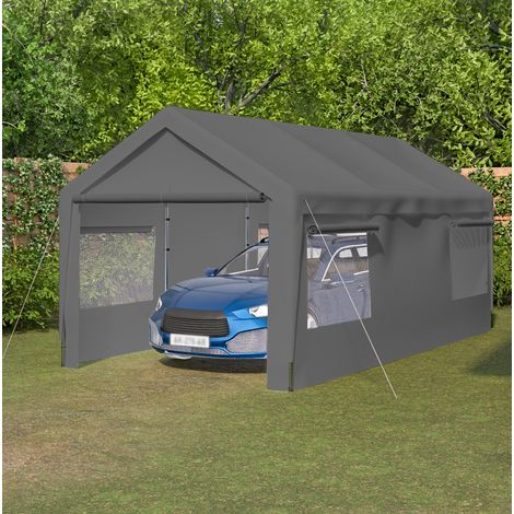 Carport-Garage 3 x 6 m grau aus Metall mit Klappfenstern, abnehmbaren Wänden und Dach OKMYHOME (1/5)