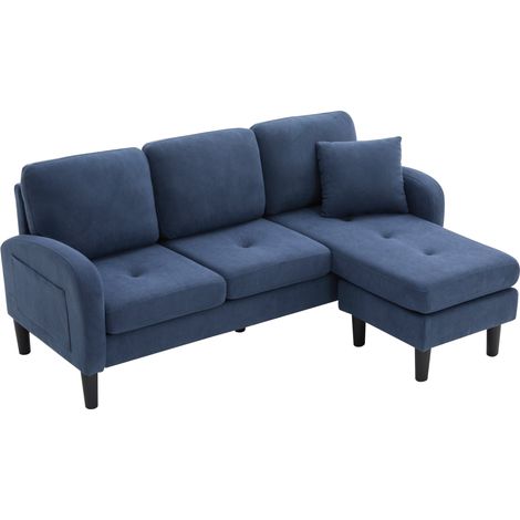 Canapé d’angle modulable 3 places avec chaise longue réversible, velours côtelé bleu, compact 166 x 118 x 77 cm, pour salon, bureau ou appartement CHICFURN (1/5)